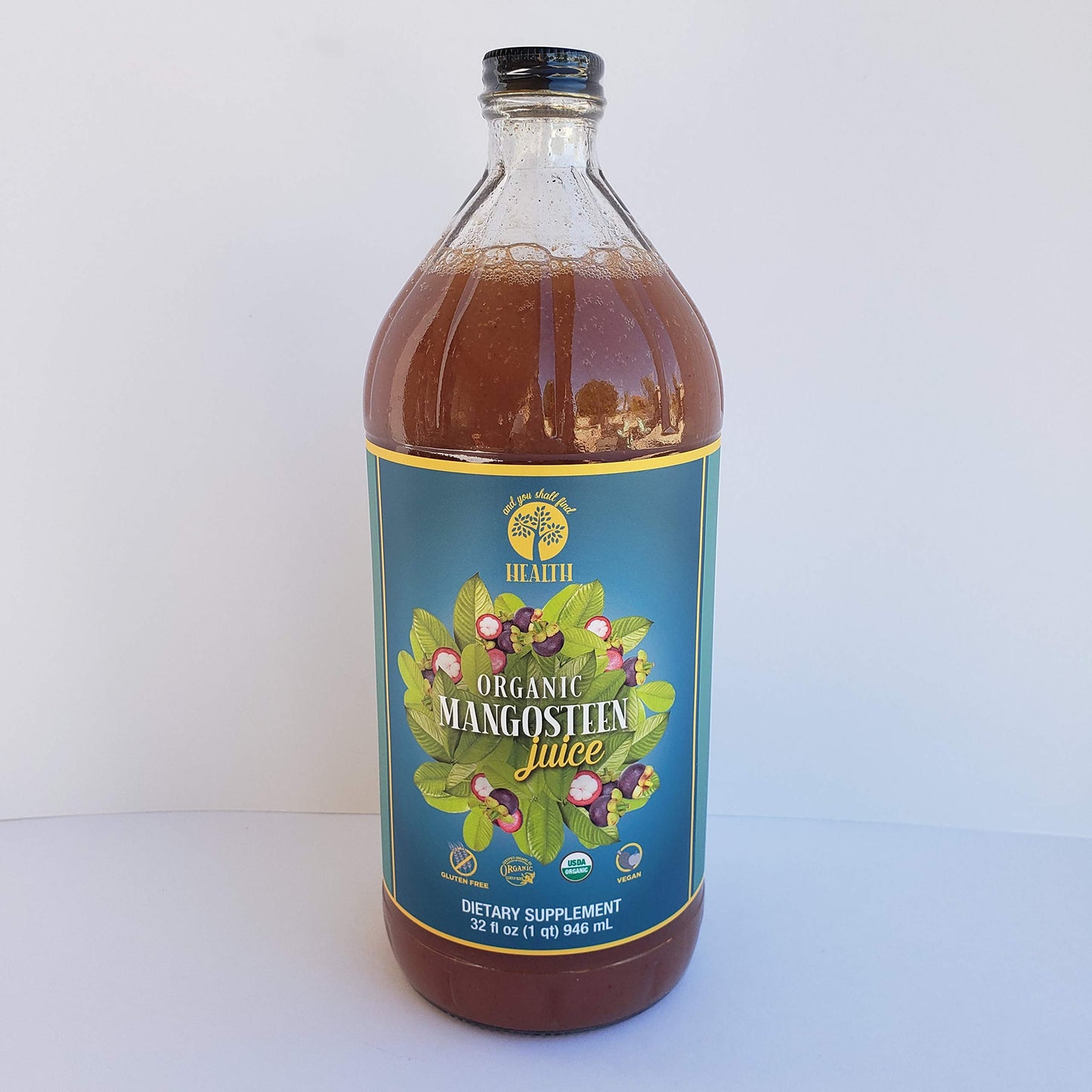 Organic Only MANGOSTEEN 100% Pure Juice 32oz (1qt) Xanthone, Pericarp, Vitamin & Antioxidant Rich Liquid Fruit Puree 30g of Whole Superfruit Per