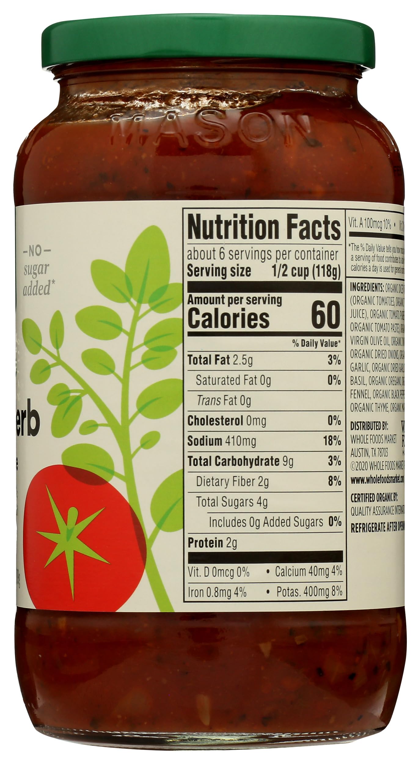 365 by Whole Foods Market, Organic Italian Herb Pasta Sauce, 25 Ounce
