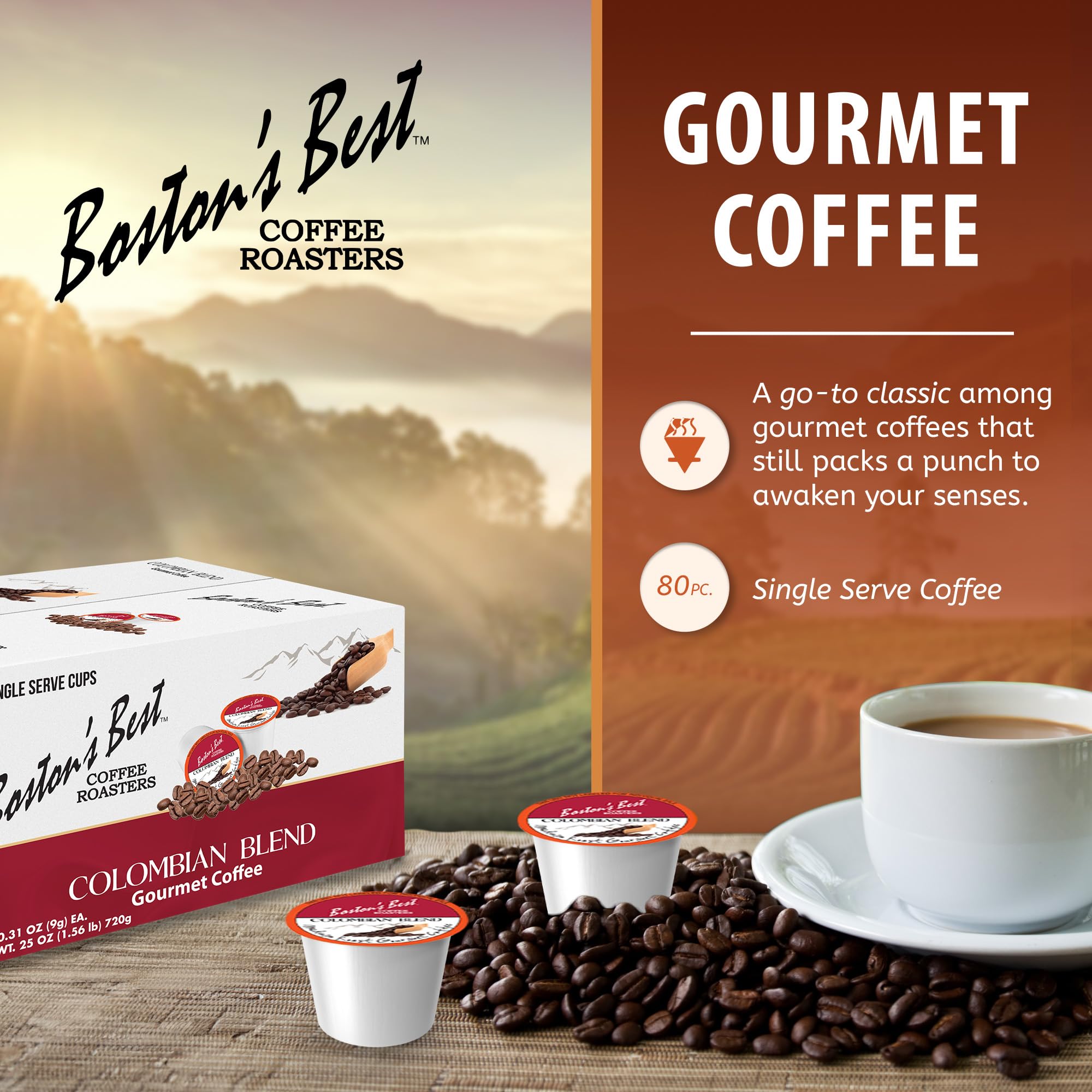 Boston’s Best - Colombian Blend Delectable Gourmet Coffee, Bold Medium Roast Compatible with Keurig Coffee Maker - 1 Count (80 Single Serve Cups)