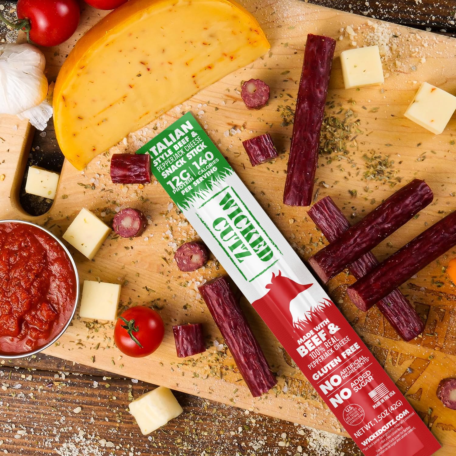 Italian Beef & Cheese Sticks, 12g Protein Per Beef Stick, Tender & Juicy Meat Stick with Real Pepper Jack Cheese, USA Made High Protein Meat Sticks