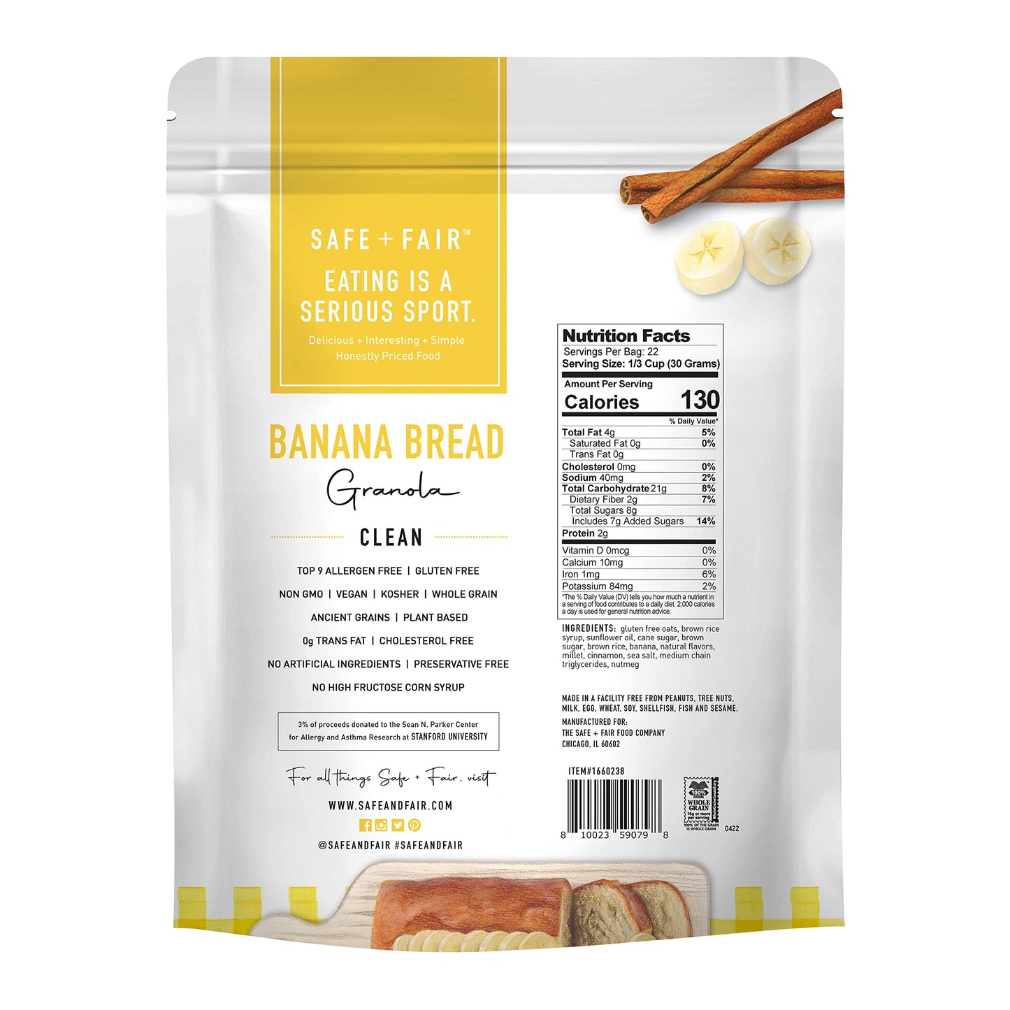 The Safe + Fair Food Company Banana Bread Granola - Gluten-Free, Dairy Free and Vegan Breakfast, Snack or Dessert From Top 9 Allergens, Trans Fat