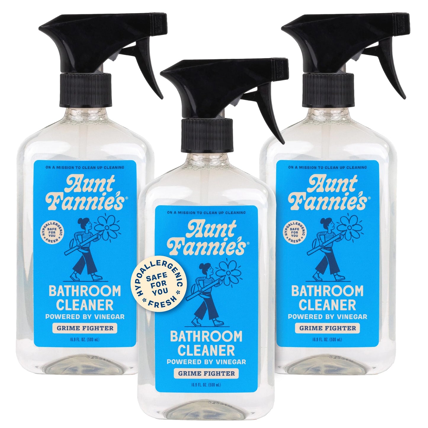 Aunt Fannie's All Purpose Bathroom Cleaner Vinegar Spray for Shower, Tub, Toilet, Tile, Sink and Fixtures, 16.9 Ounces (Pack of 3)