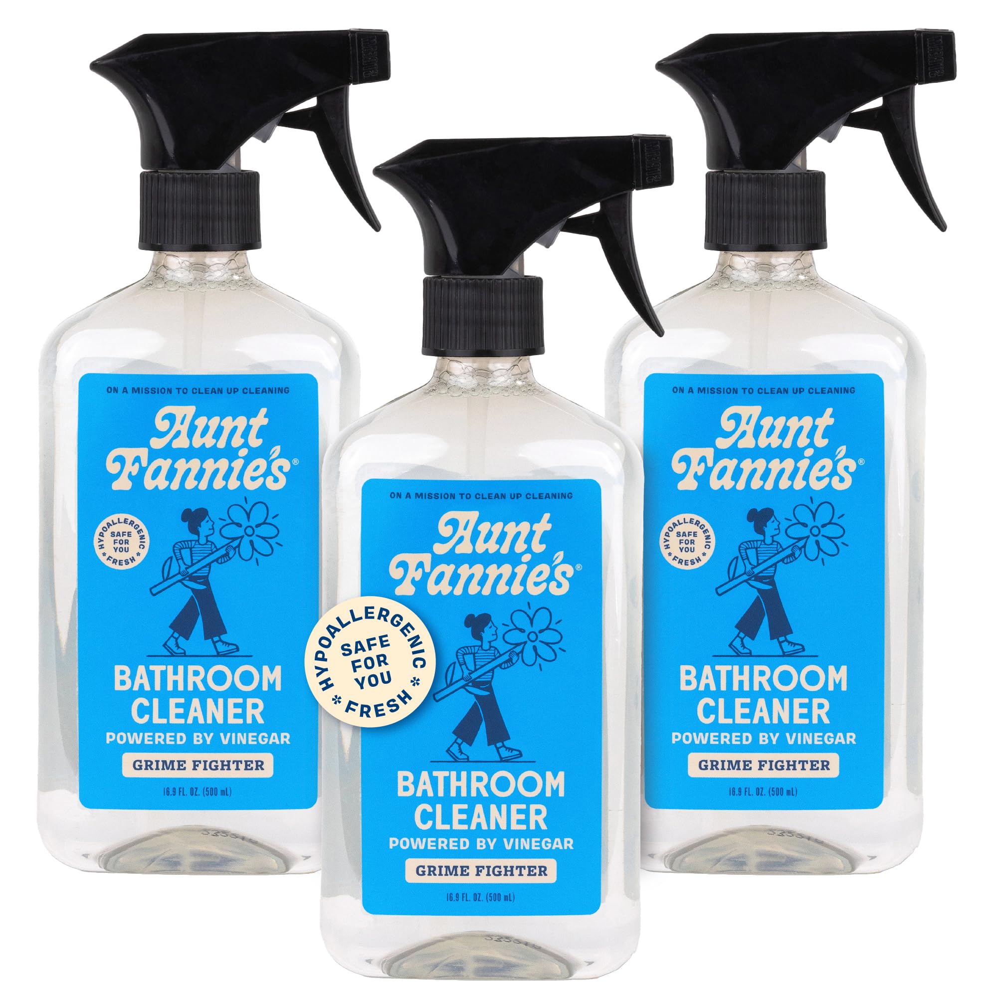 Aunt Fannie's All Purpose Bathroom Cleaner Vinegar Spray for Shower, Tub, Toilet, Tile, Sink and Fixtures, 16.9 Ounces (Pack of 3)