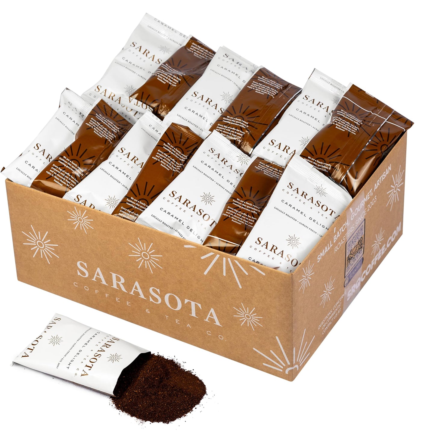 Salted Caramel Coffee Packs - Flavored Medium Roast | 2.5oz Pre-Measured Ground Packets for 12-Cup Brewer | Low Acid Mold-Free Gourmet Pouches | 36