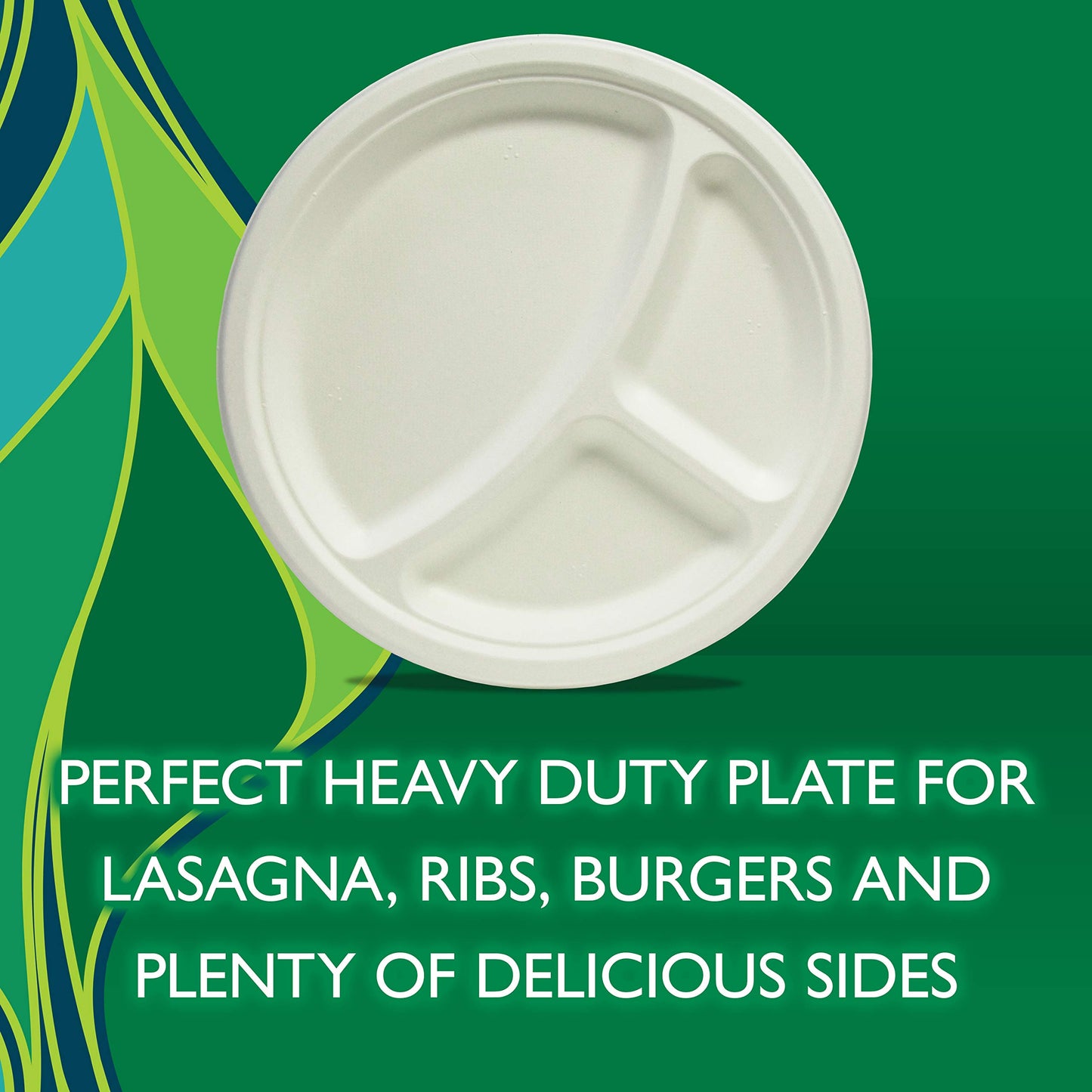 Hefty EcoSave Disposable Compartment Plates, Made from Plant Based Materials, Heavy Duty Paper Plates, 10 ? Inch, 16 Count (Pack of 4)