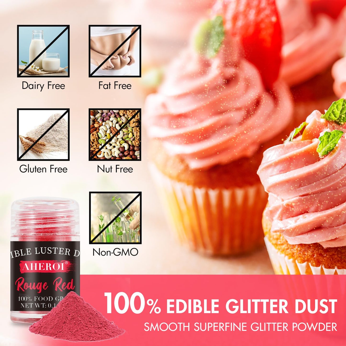Aheroi Edible Glitter Set, 15 Colors Luster Dust Edible Set, Shimmering Glitter for Drinks Powder Glitter for Fondant, Cocktail Glitter for Cakes