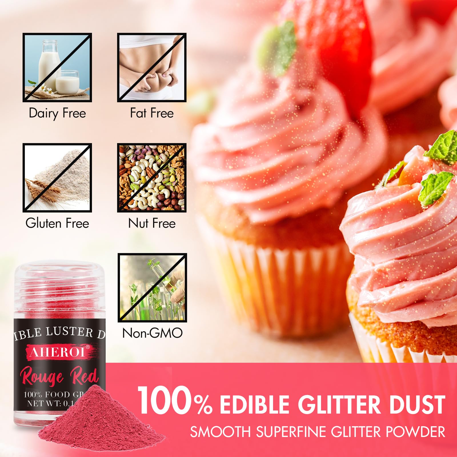Aheroi Edible Glitter Set, 15 Colors Luster Dust Edible Set, Shimmering Glitter for Drinks Powder Glitter for Fondant, Cocktail Glitter for Cakes