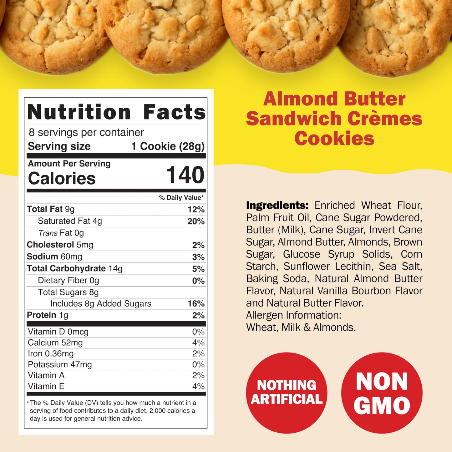 CHEF SANG! Individually Wrapped Butter Cookies | Real Almond Butter Cream Filling | No Artificial Flavors or Preservatives | Non-GMO | On-The-Go