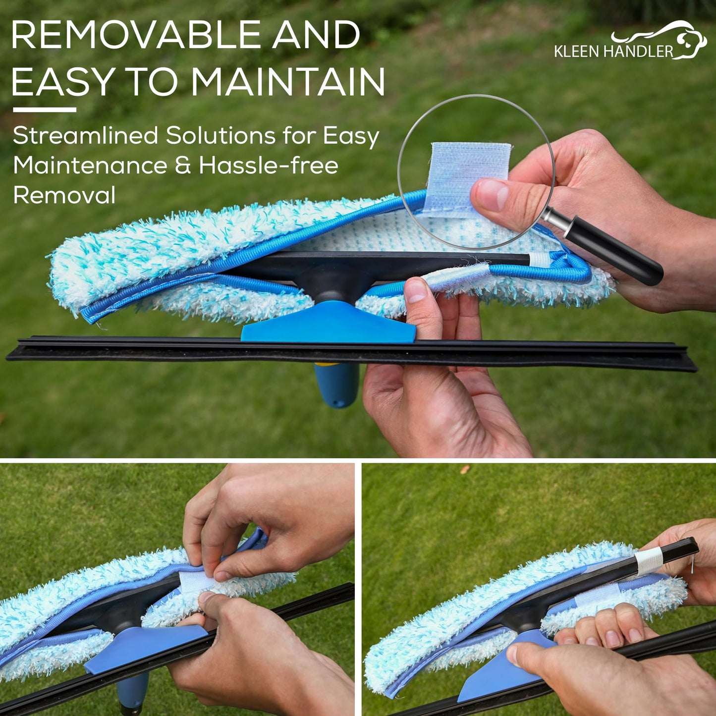 Kleen Handler Professional 2-in-1 Squeegee for Window Cleaning Tool Combo - 14" Squeegee & Microfiber Scrubber Sleeve, Window Glass Cleaning Kit