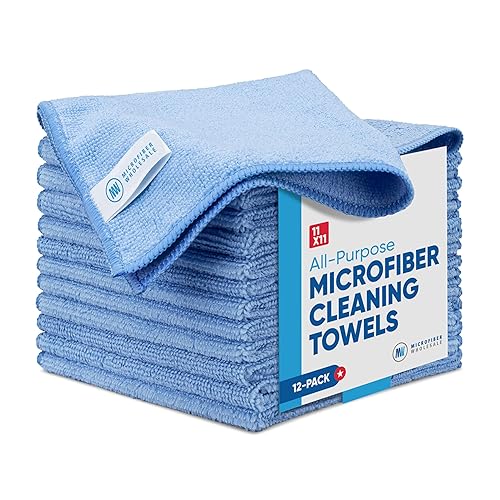 Microfiber Wholesale Cleaning Cloths | 12 Pack | 11" x 11" Reusable Towels, Wash Rags, Dust Cloth, All-Purpose: Kitchen, Dish, Cars, Shop, Glass