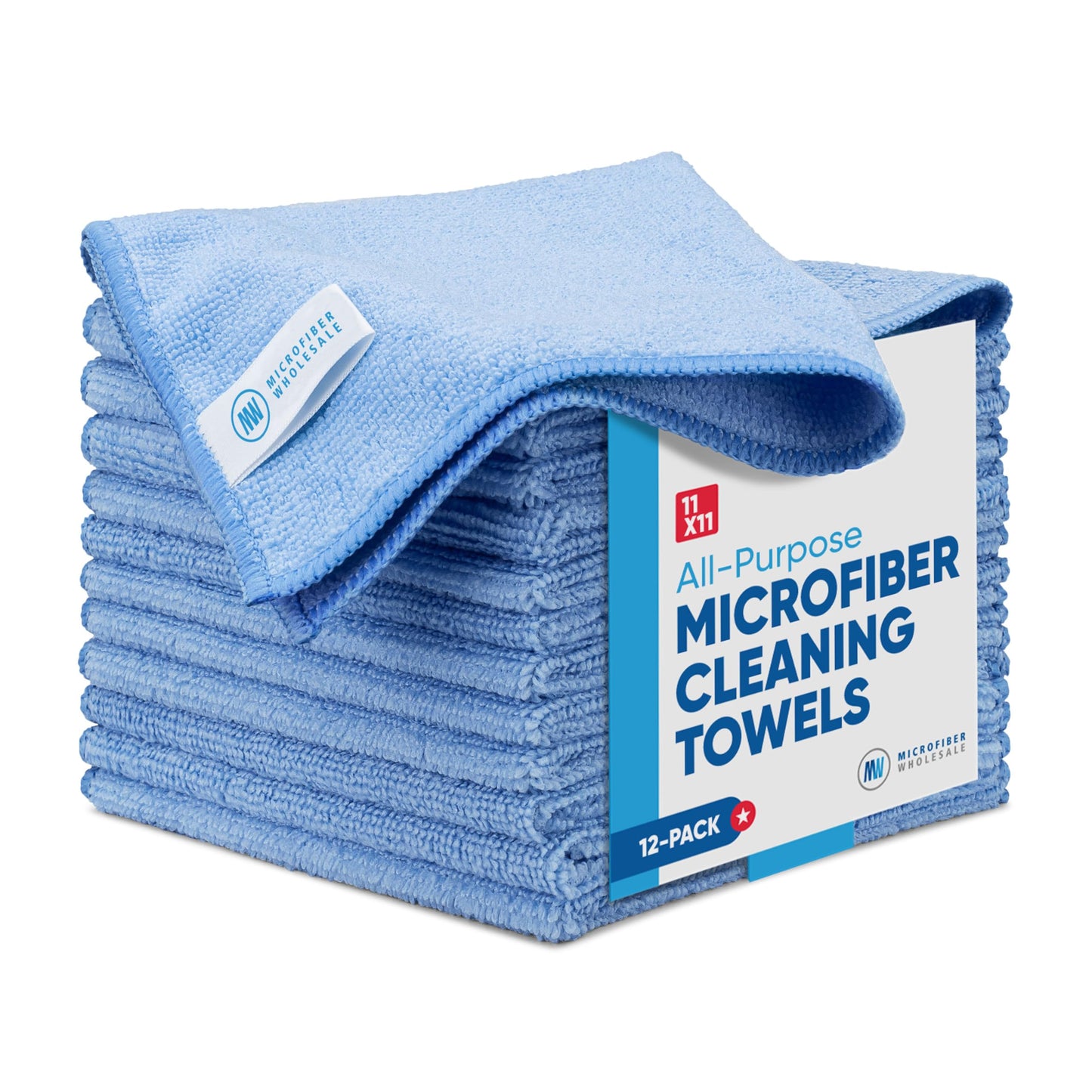 Microfiber Wholesale Cleaning Cloths | 12 Pack | 11" x 11" Reusable Towels, Wash Rags, Dust Cloth, All-Purpose: Kitchen, Dish, Cars, Shop, Glass