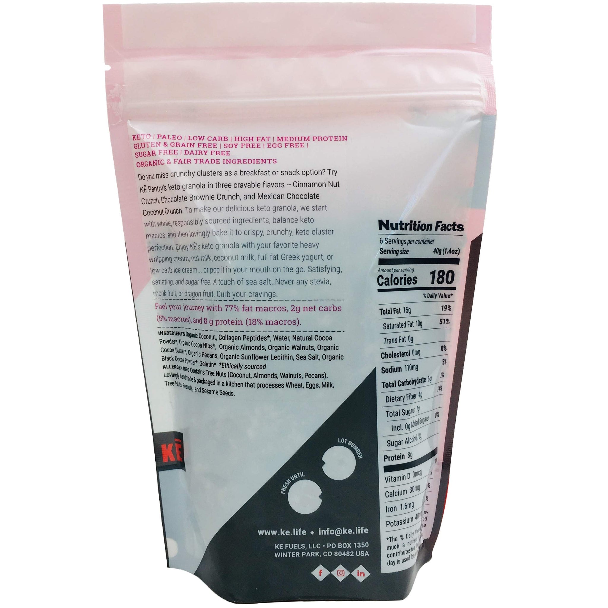KE Keto Granola ~ Mexican Chocolate Coconut Crunch Seed & Nut Keto Cereal | 2g Net Carbs + 8g Protein | Sweetener Free, Sugar Free, Gluten Free, Egg