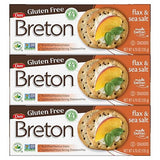 Breton Gluten Free Flax & Sea Salt Crackers (Pack of 3) - Non-GMO, Plant-Based, For Snacking, Dips, Cheese and Spreads, 3x4.76oz