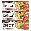 Breton Gluten Free Flax & Sea Salt Crackers (Pack of 3) - Non-GMO, Plant-Based, For Snacking, Dips, Cheese and Spreads, 3x4.76oz