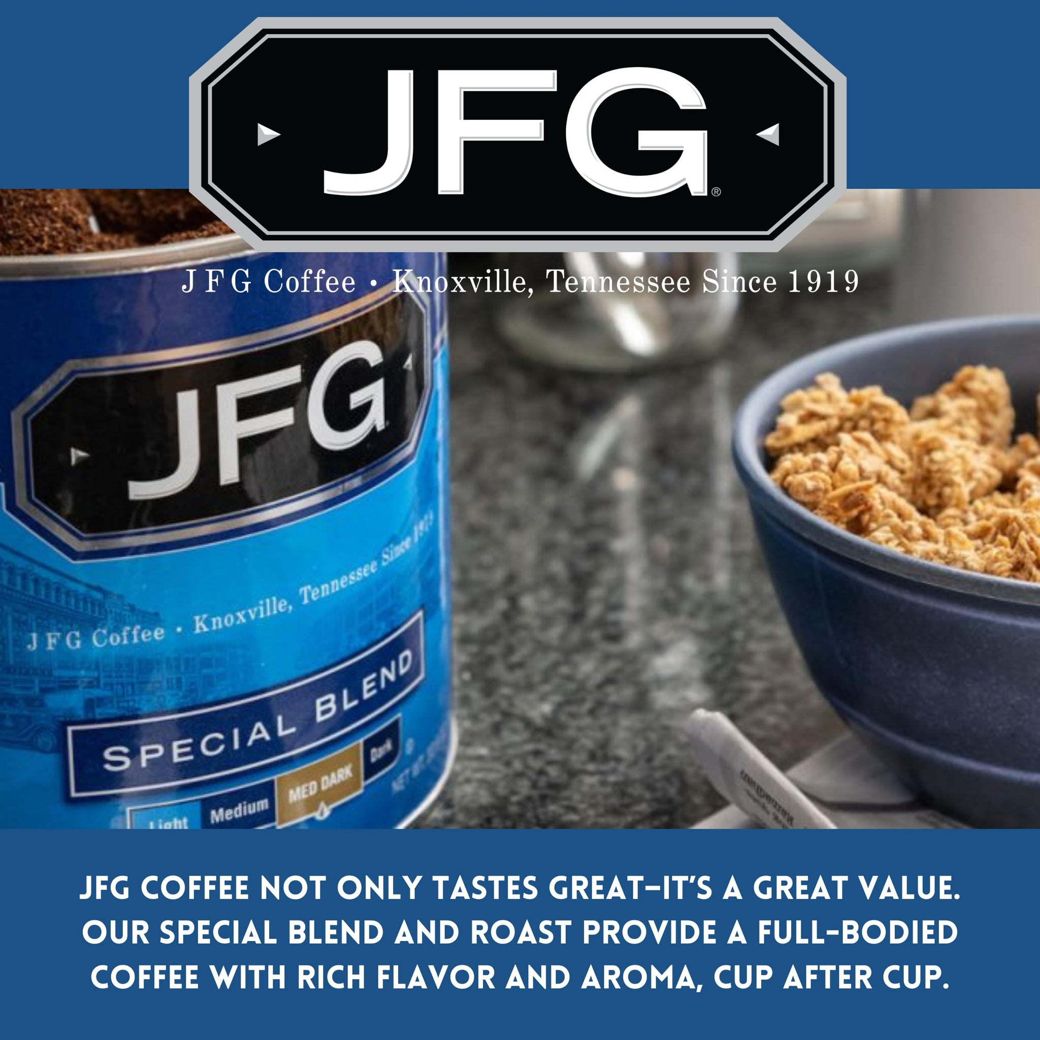 JFG Special Blend Medium-Dark Roast Ground Coffee, 30.6oz Can (Pack of 1)