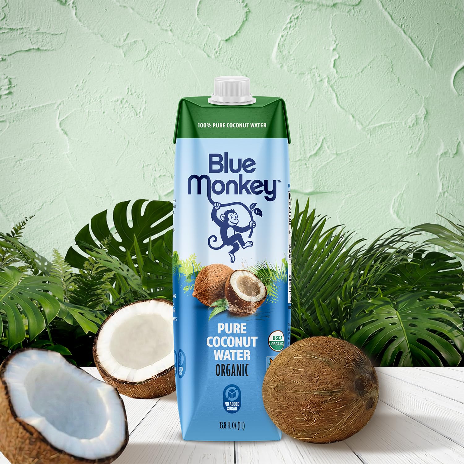 Blue Monkey Organic Coconut Water - 100% Pure Coconut Water from Vietnam - No Sugar Added - USDA Organic, Non-GMO, Kosher, Halal, Shelf Stable