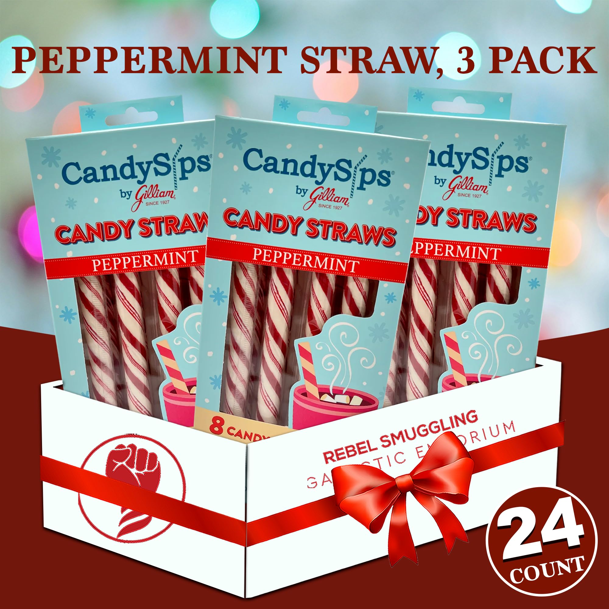 Christmas Peppermint Sticks Candy Straws 3 Pack by Rebel Smuggling Galactic Emporium (24 Straws Total)