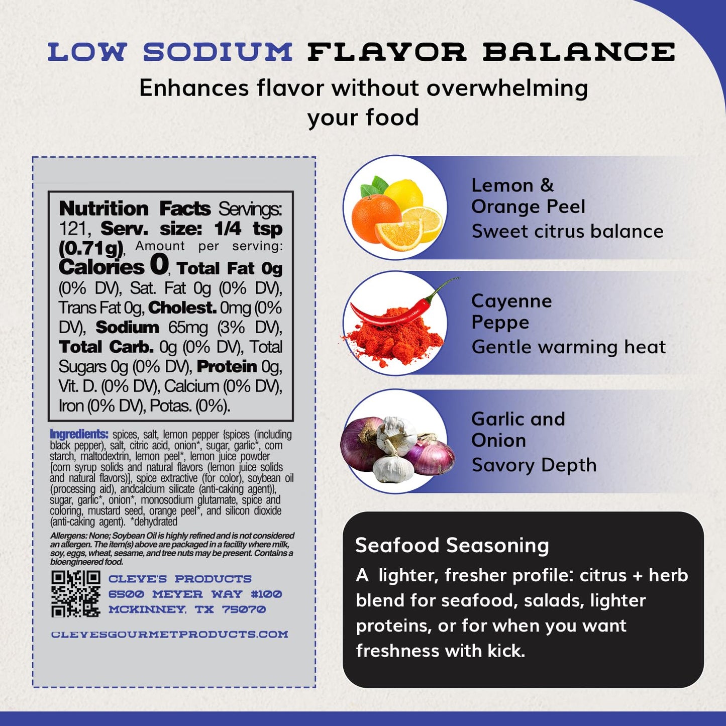 Cleve's Gourmet Gulf Coast Citrus and Herb Kick, Fish, Shrimp & Seafood Seasoning for Grilling & Cooking, 3.0 oz