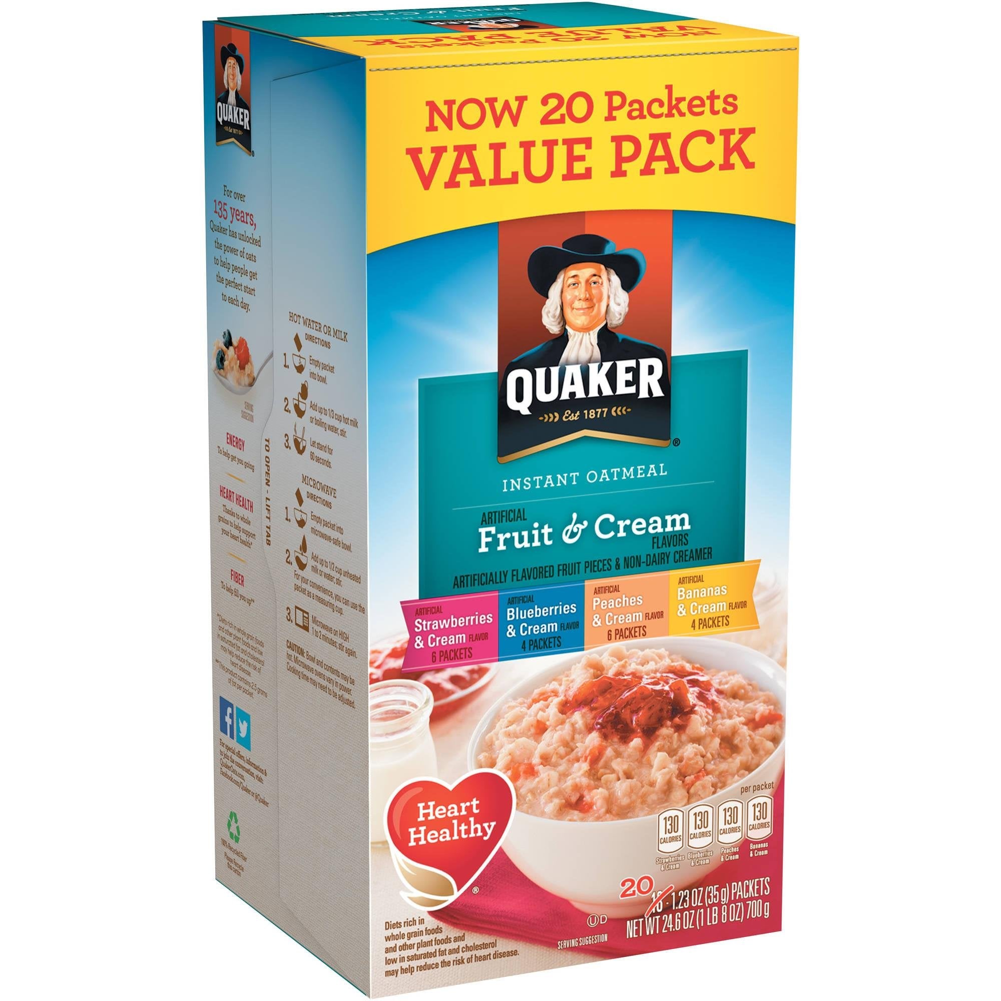 Quaker Fruit & Cream Instant Oatmeal 20 Count Pack