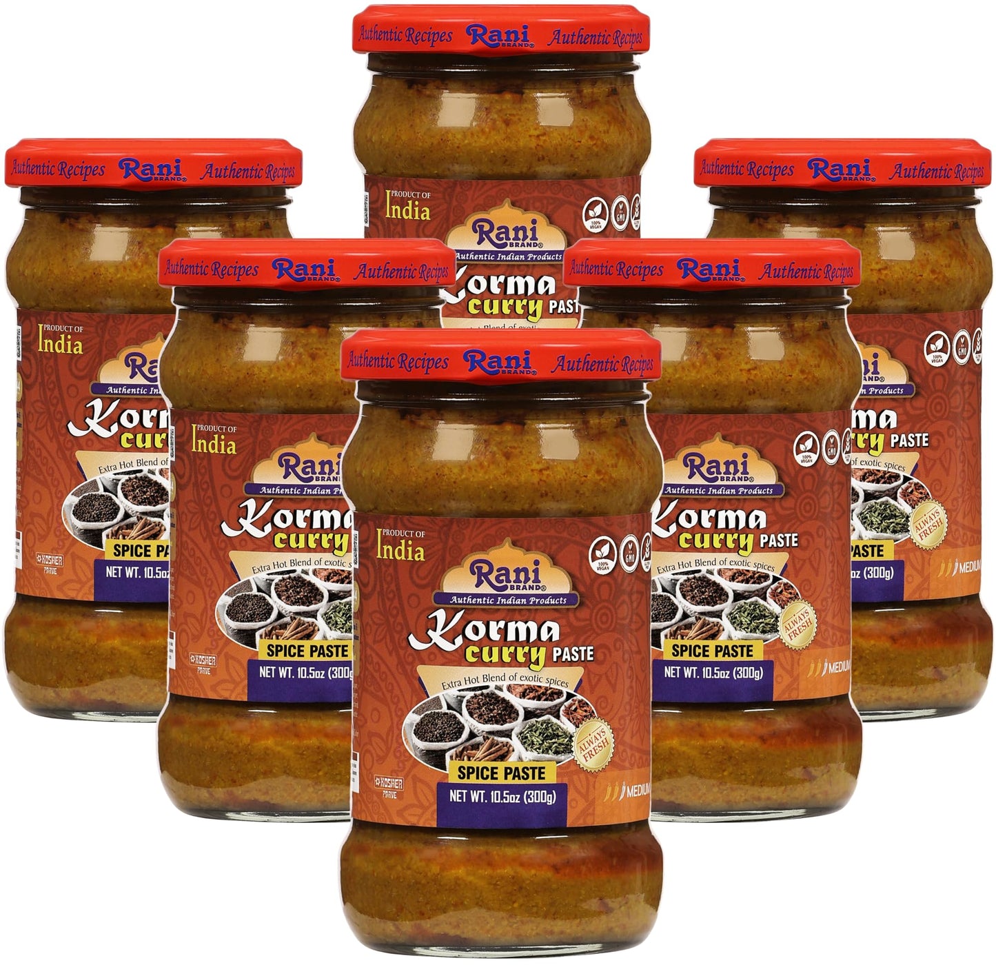 Rani Korma Curry Cooking Spice Paste 10o.5z (300g) Glass Jar, Pack of 5+1 FREE ~ No Colors | All Natural | NON-GMO | Vegan | Gluten Free | Indian