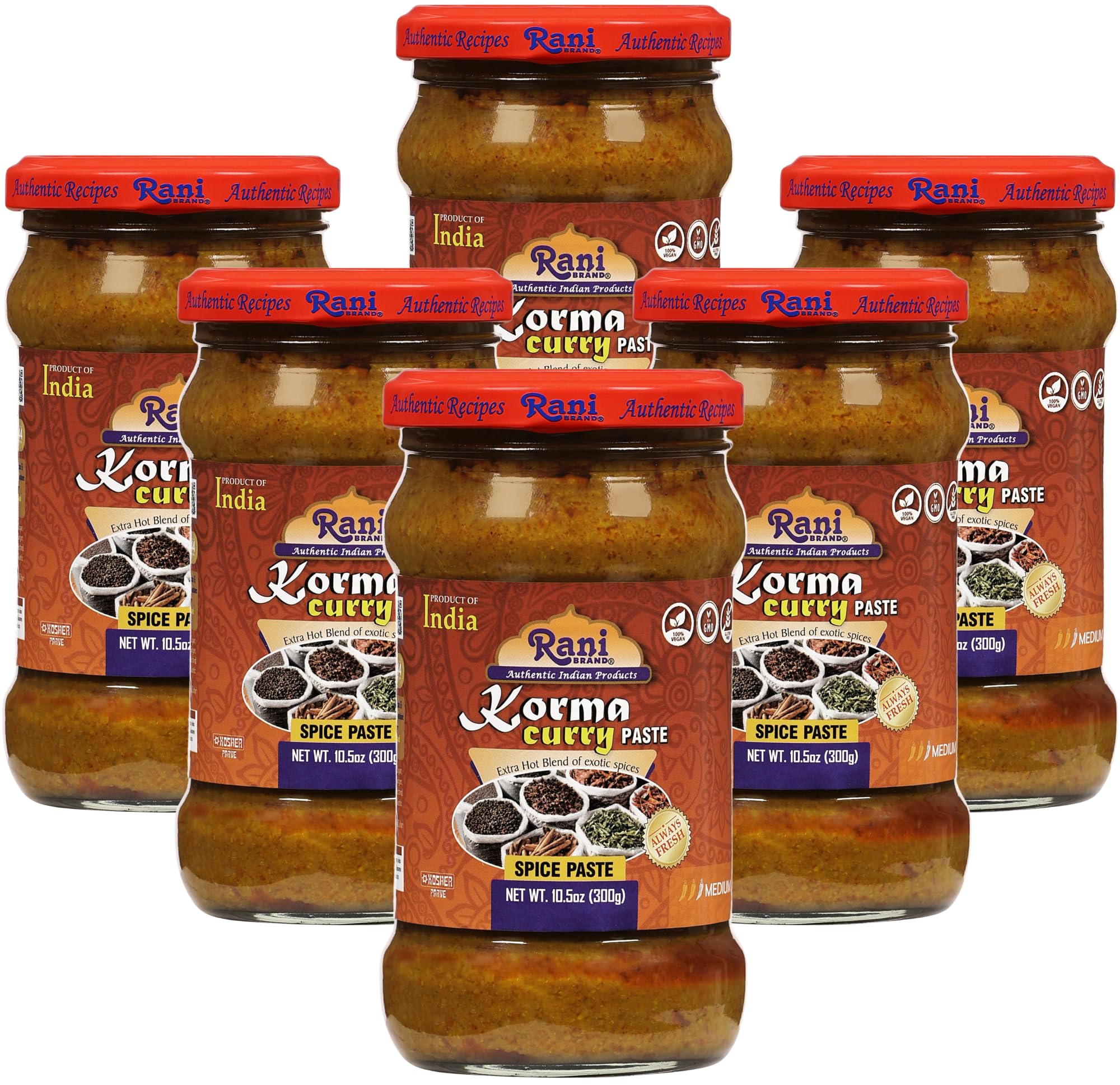 Rani Korma Curry Cooking Spice Paste 10o.5z (300g) Glass Jar, Pack of 5+1 FREE ~ No Colors | All Natural | NON-GMO | Vegan | Gluten Free | Indian