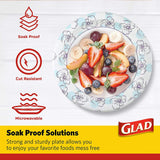 Glad 600-Count Round Paper Plates, 10 Inch Blue Flower Design, 50 Ct x 12 Pack of Heavy Duty Soak Proof Cut Resistant Microwave Safe Plates for Meals