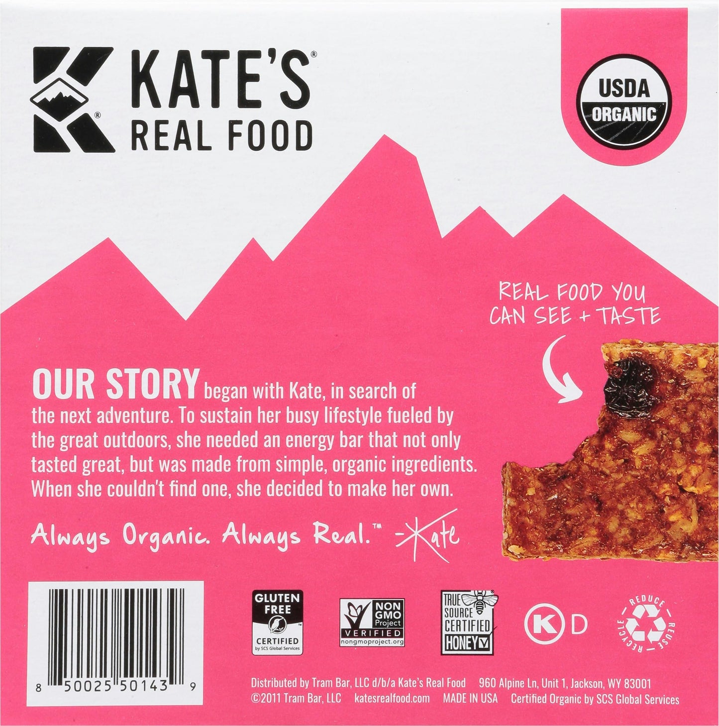 Generic K.ate's Real Food Oatmeal Cranberry and Almond Bars 6.6OZ Pack of 8