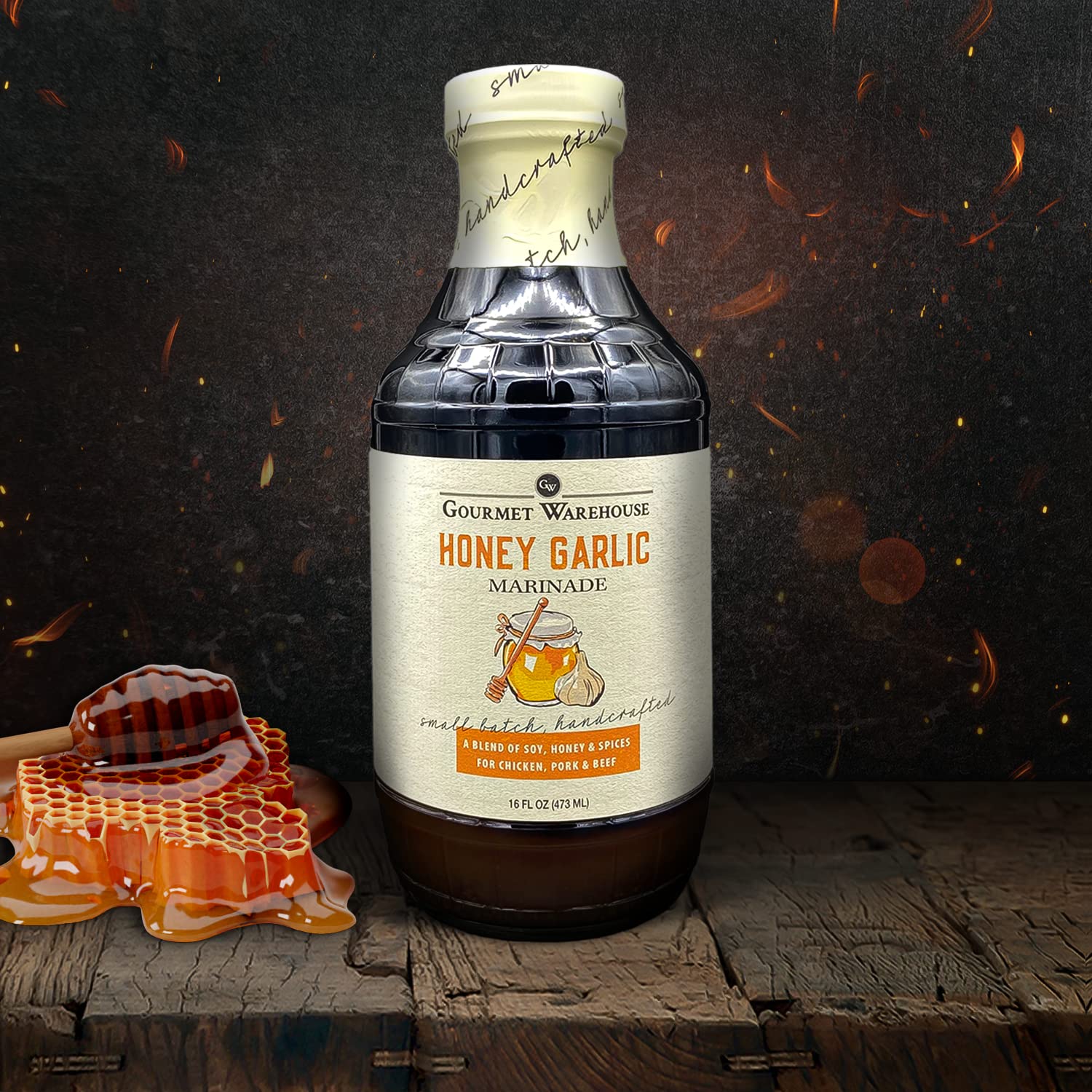Gourmet Warehouse Small Batch Honey Garlic Marinade Made With Natural Ingredients No HFCS 16 Oz (Pack of 1)