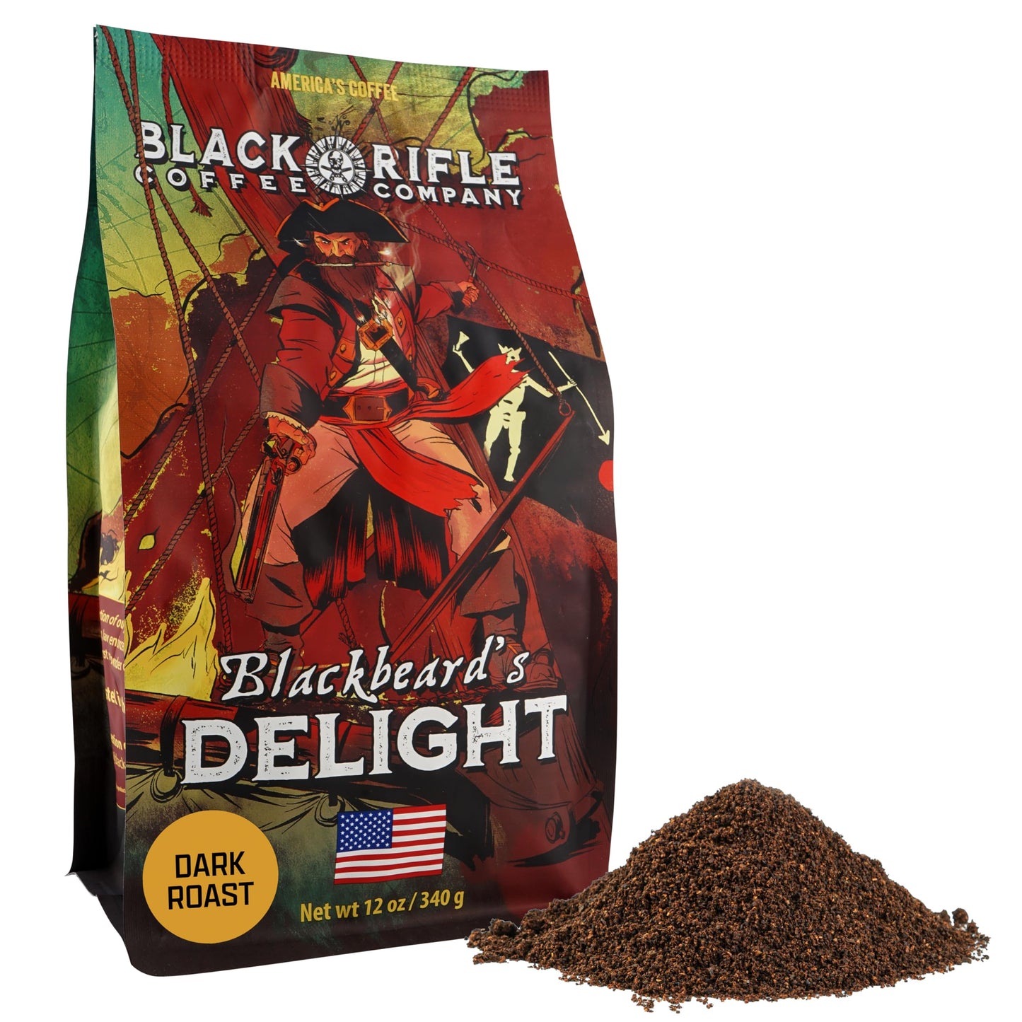 Black Rifle Coffee Company Blackbeard's Delight, 12oz Bag, Ground Coffee Dark Roast - Roasted Blend Made from Arabica Beans - Colombian & Brazilian