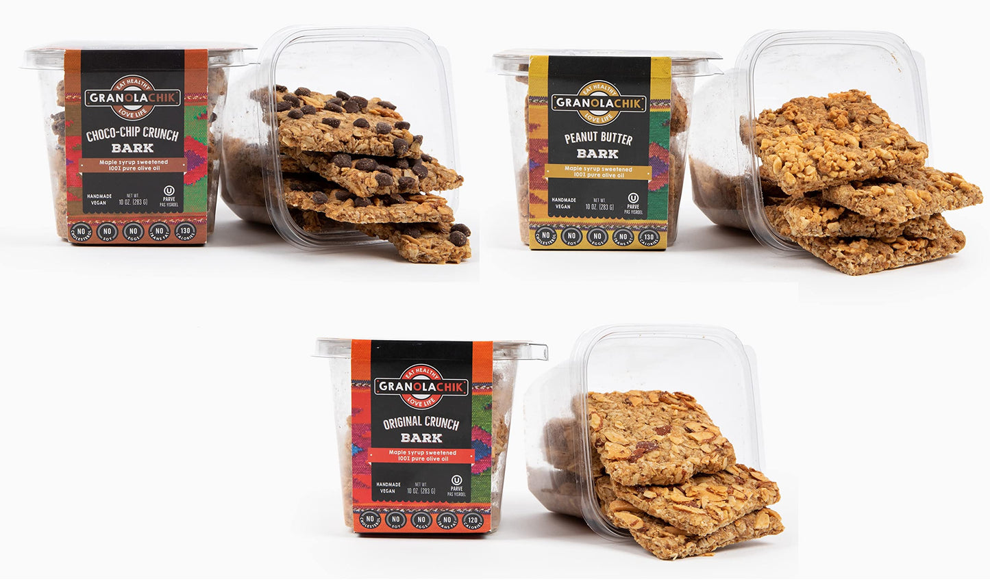 Granolachik Artisanal Granola Bark, Vegan, No Refined Sugars Maple Syrup Sweetened (3 Flavor Variety Pack, 3 Pack)