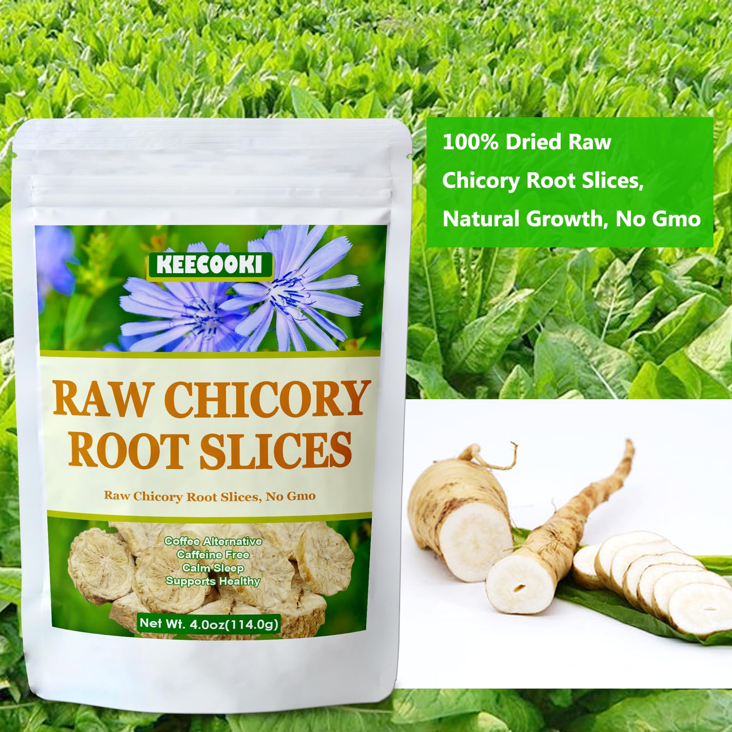 Raw Chicory Root Slices, 4.0oz(114g), 100% Natural Premium Quality Chicory Root, Caffeine Free, No Additives And No Preservatives