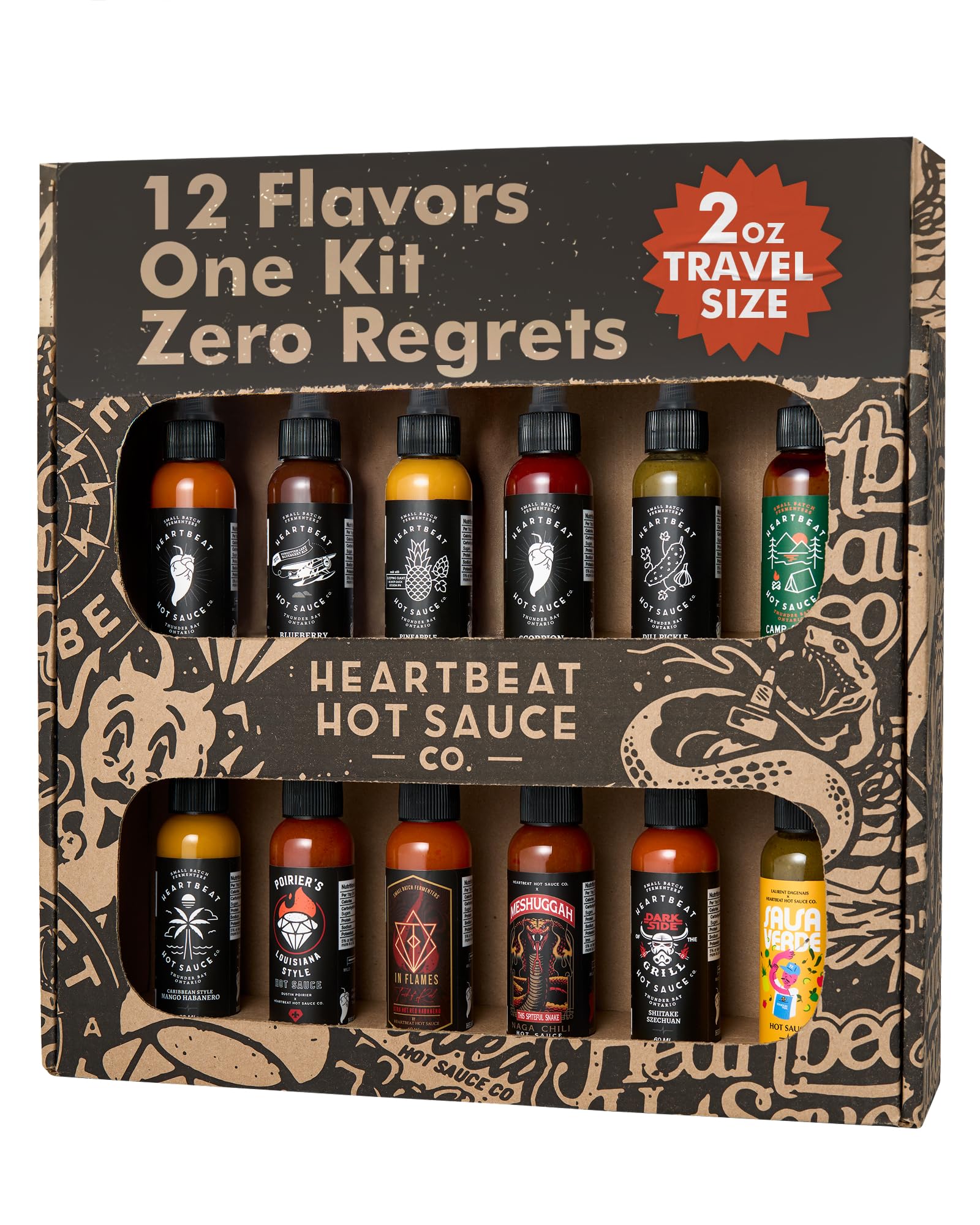 Heartbeat Hot Sauce MiniPack - 12 Travel-Size Bottle, Variety Flavor Sampler, Artisan Hot Sauce Gift Set & On the Go (2fl oz - Pack of 12)