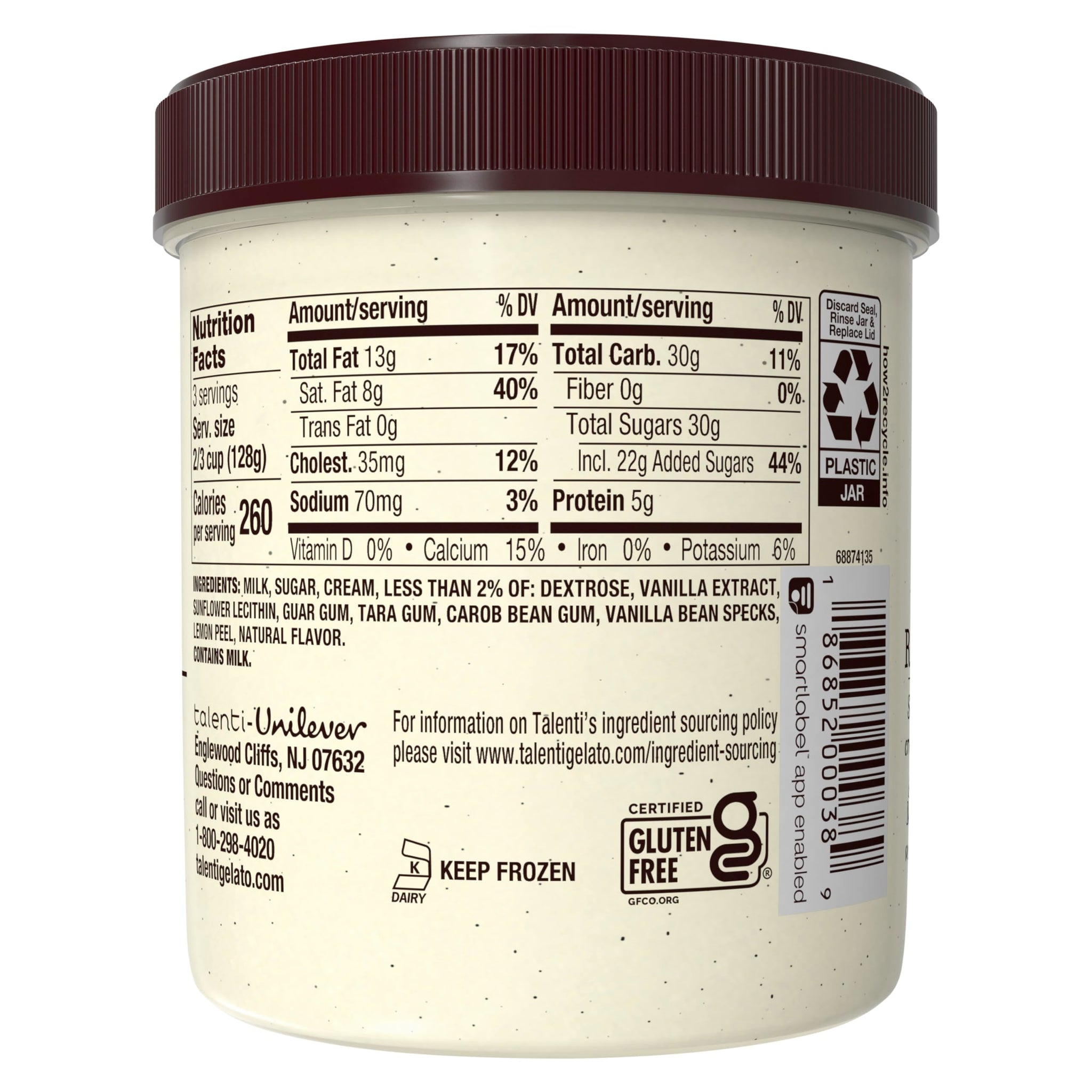 Talenti Gelato For a Delicious Frozen Dessert Madagascan Vanilla Bean Made with Ingredients 1 pint