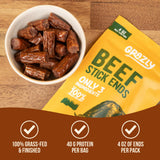 Grazly Plain Beef Stick Ends - Made With Only Grass-Fed Beef, Spring Salt & Collagen Casing - Bite-Sized High-Protein Meat Snack, 10g of Protein Per