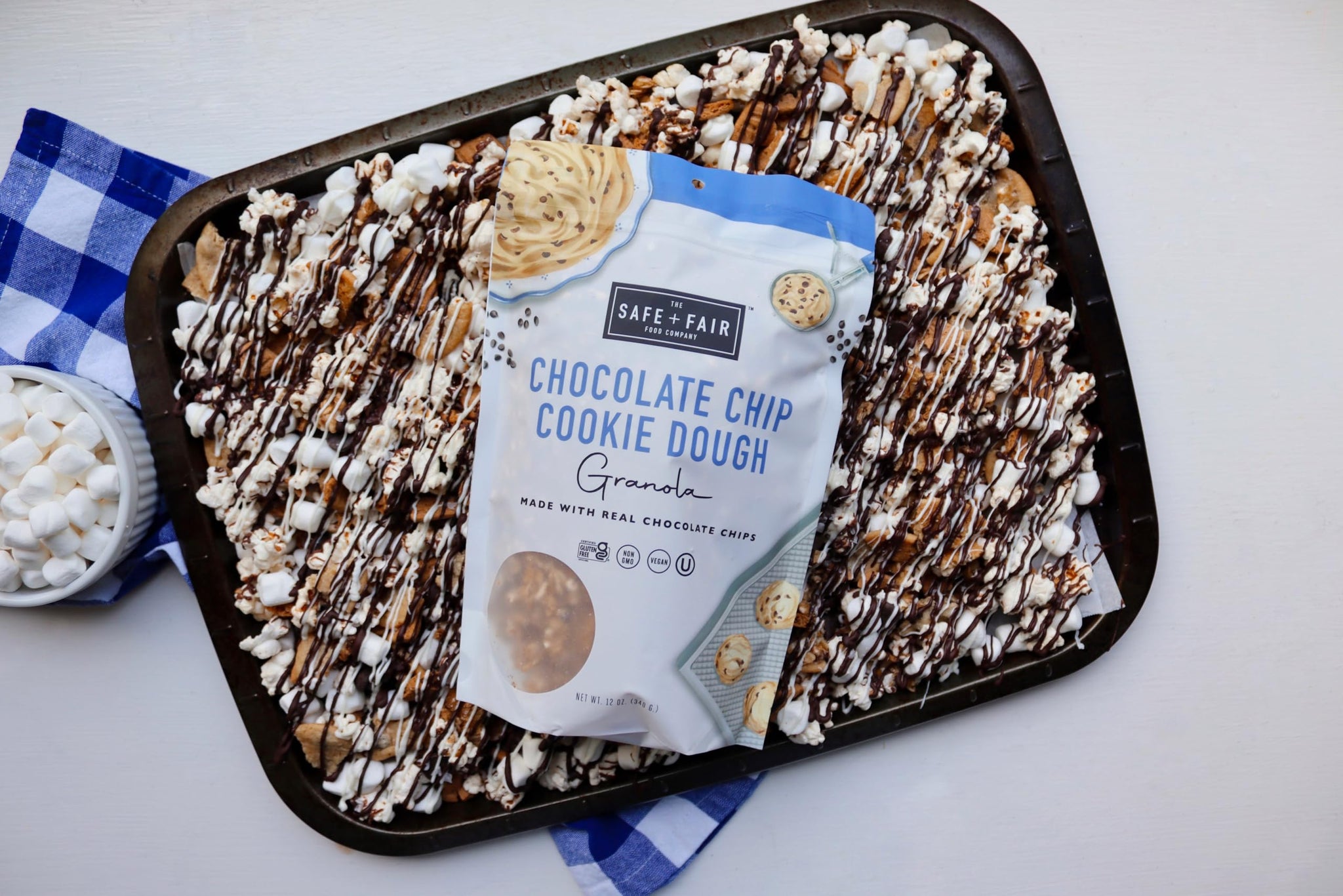 Safe + Fair Chocolate Chip Cookie Dough Granola - Gluten-Free, Dairy-Free & Vegan Snack - Allergen-Free, Non-GMO, and No Artificial Ingredients - 12oz