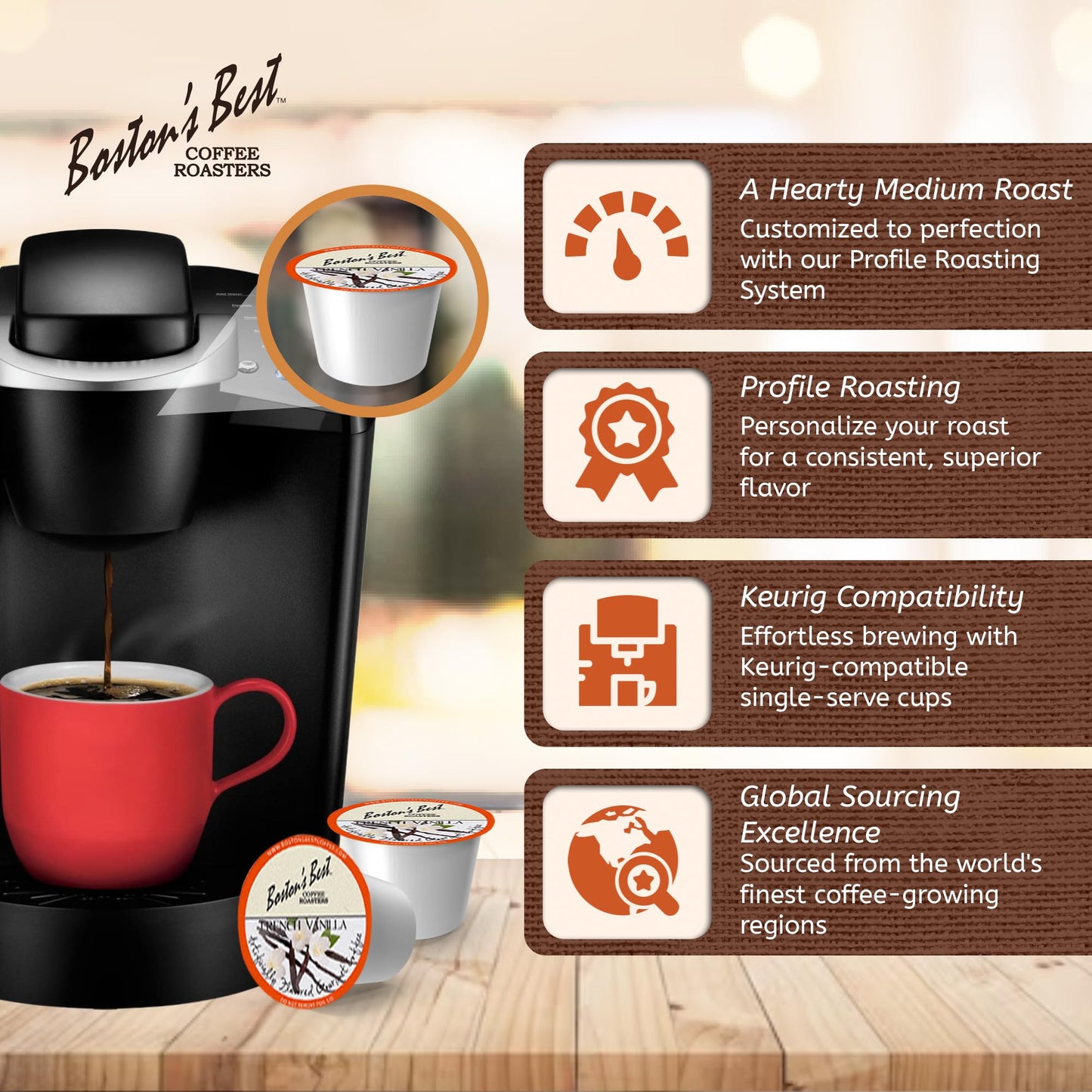 Boston’s Best - French Vanilla Flavored - Medium Roast - Single Serve Coffee Pods, Compatible with Keurig Brewers - 42 Pods