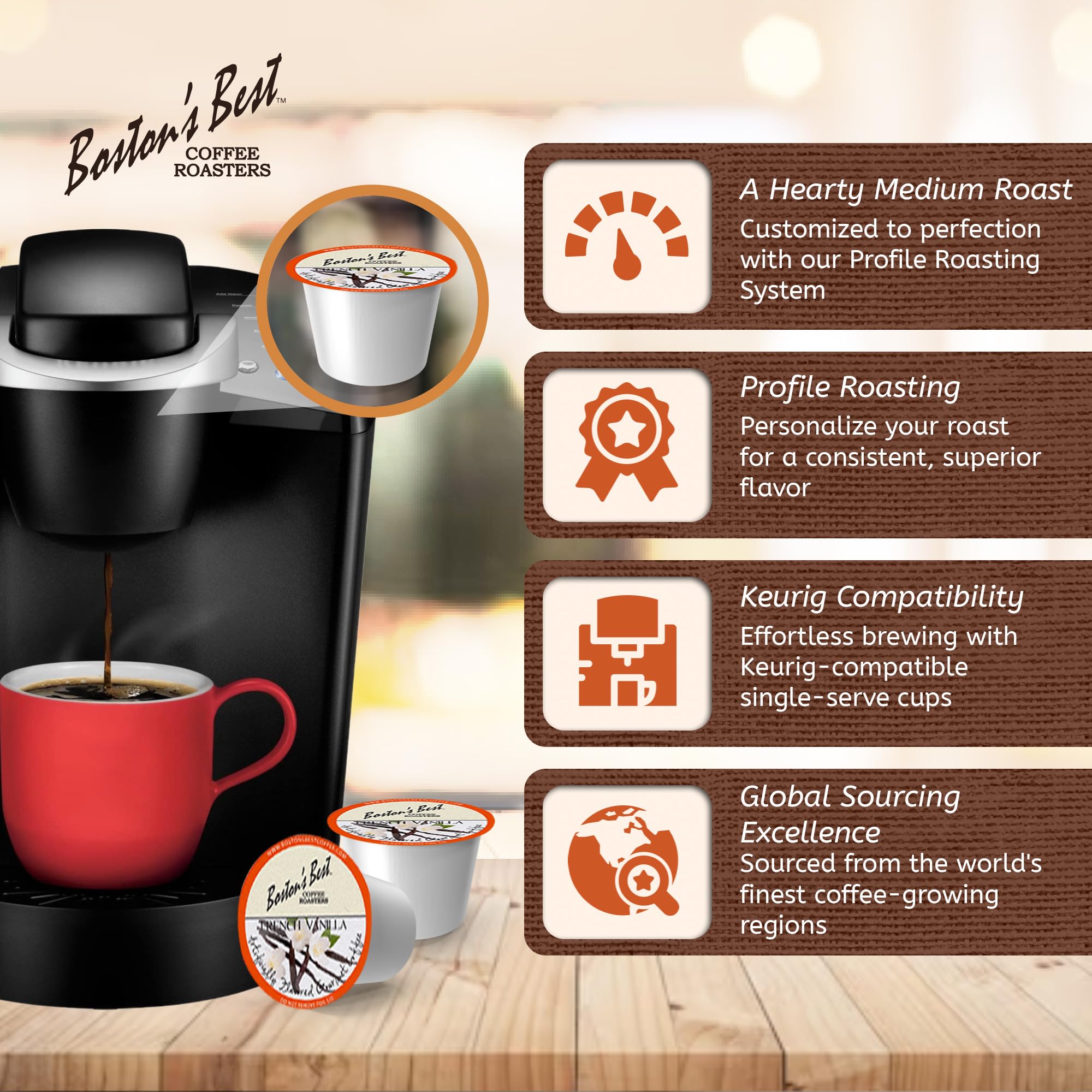 Boston’s Best - French Vanilla Medium Roast Gourmet Delicious Flavored Coffee Compatible with Keurig Coffee Maker, 1 Count (80 Single Serve Cups)