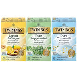 Twinings Herbal Tea Variety 3-Pack - Pure Peppermint, Pure Camomile + Lemon & Ginger Tea Bags, Naturally Caffeine-Free, 20 Count Each