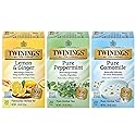 Twinings Herbal Tea Variety 3-Pack - Pure Peppermint, Pure Camomile + Lemon & Ginger Tea Bags, Naturally Caffeine-Free, 20 Count Each