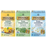 Twinings Herbal Tea Variety 3-Pack - Pure Peppermint, Pure Camomile + Lemon & Ginger Tea Bags, Naturally Caffeine-Free, 20 Count Each