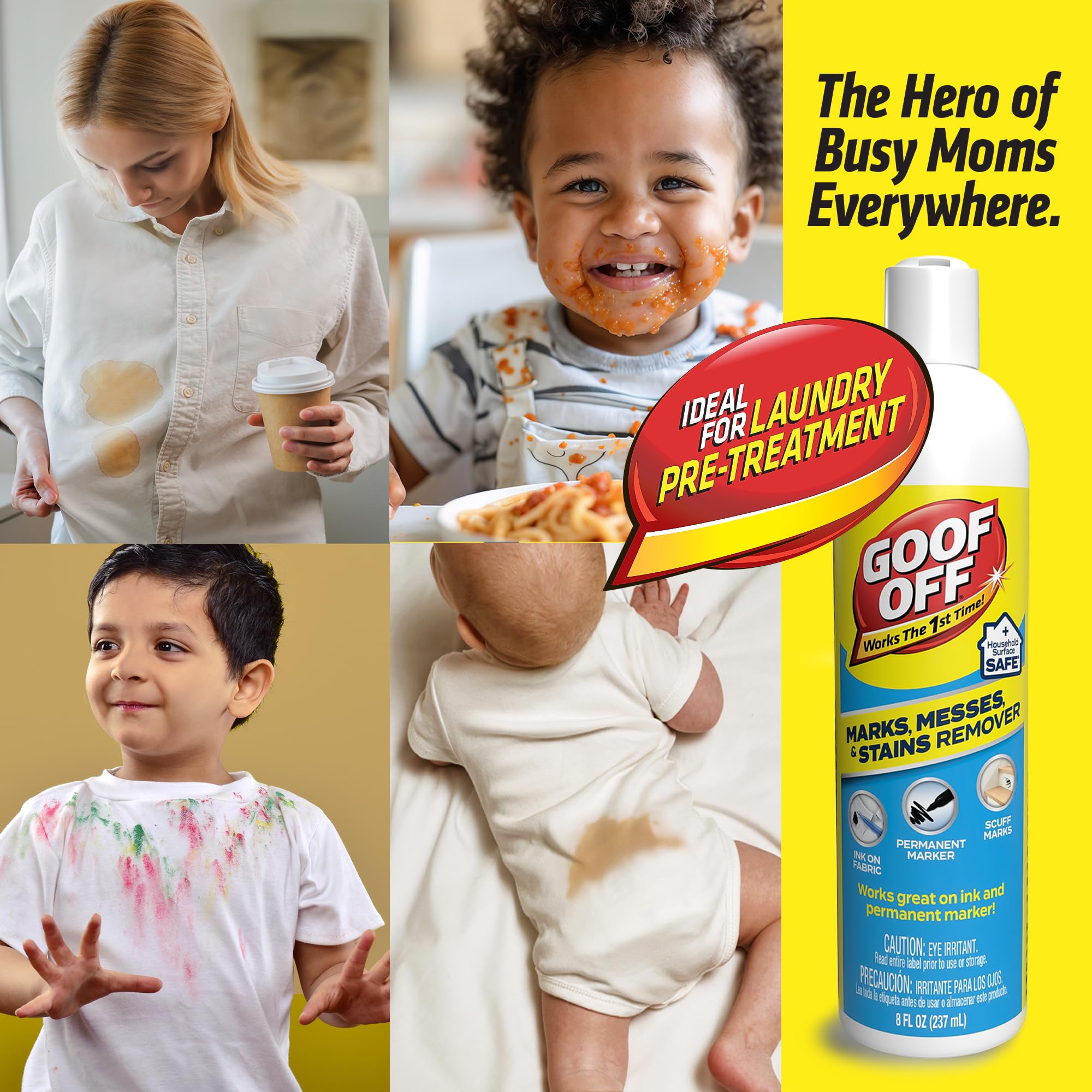Goof Off Marks, Messes & Stains Remover, 8 fl. oz. Spray, Household Surface Safe, Removes Spots and Stains from Plastics, Fabric, and Clothing, Ideal