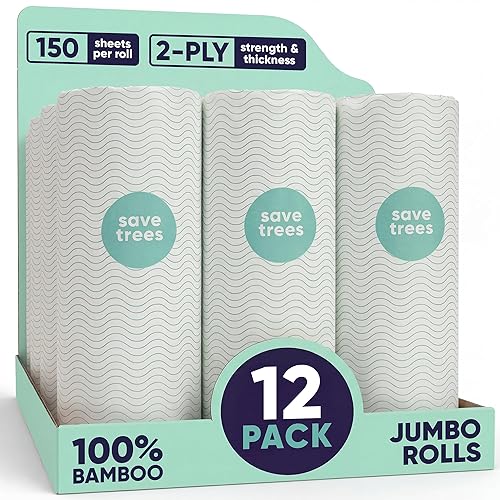 Save Trees Bamboo Paper Towels 12pk - 1800 Sheets Paper Towel Rolls Ultra Absorbent & Durable EcoTowels - FSC-Certified, Vegan Bamboo Kitchen Rolls