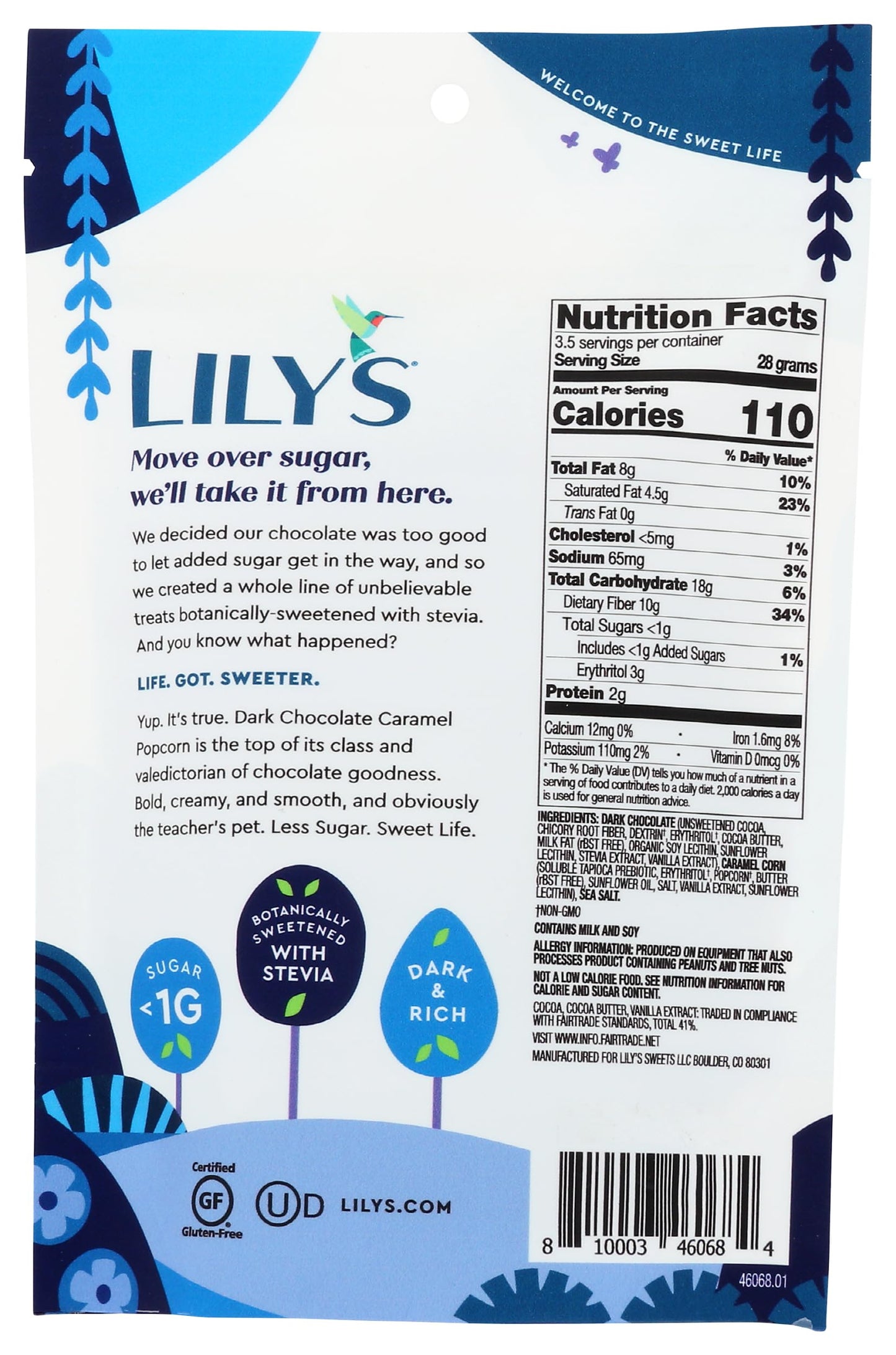 Lily's Chocolate Dark Chocolate Caramel Popcorn, 3.5 OZ