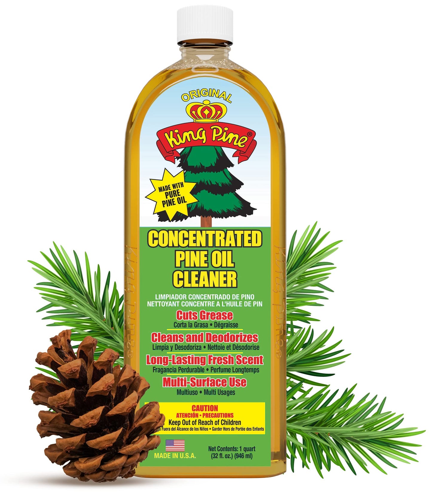 King Pine Concentrated Pine Oil Multi-Surface Cleaner Industrial Strength, Gold, 32 Fl Oz
