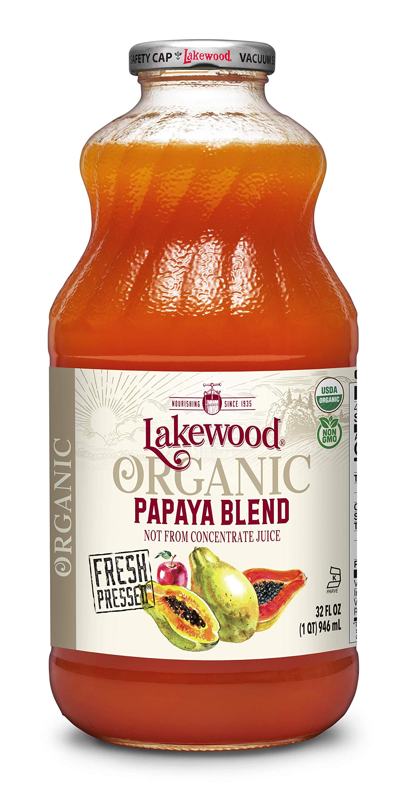 Lakewood Organic Papaya Juice, 32-Ounce Bottles (Pack of 6)