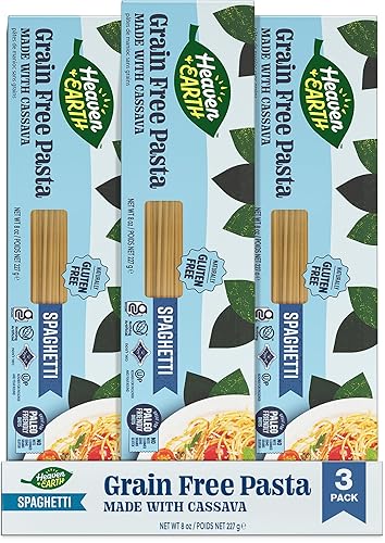 Heaven & Earth Grain Free Pasta, Cassava Spaghetti Pasta, 8oz (3 Pack) | Paleo Pasta | Vegan | Certified Gluten Free | Kosher for Passover