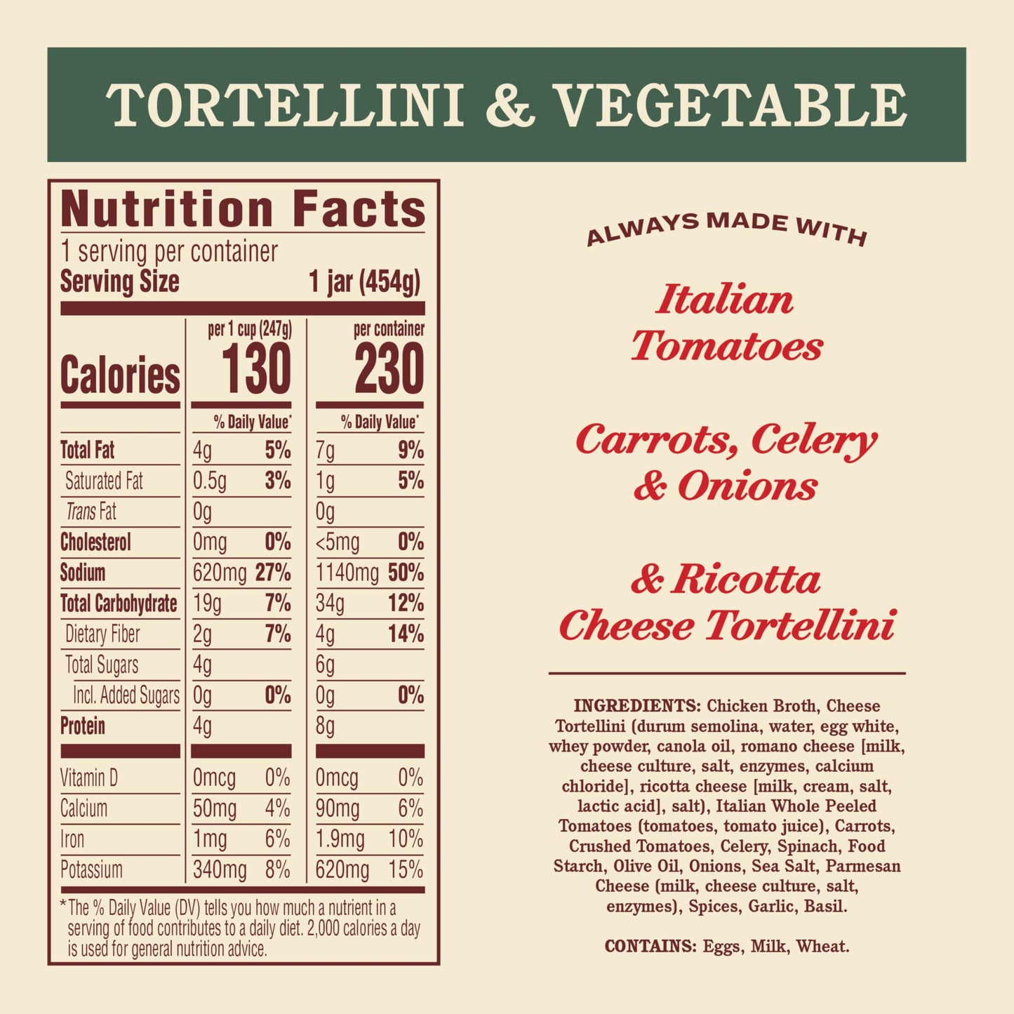Rao's Homemade Tortellini & Vegetable Soup, 16oz, Real Vegetables, Traditional Italian Heat and Serve Soup