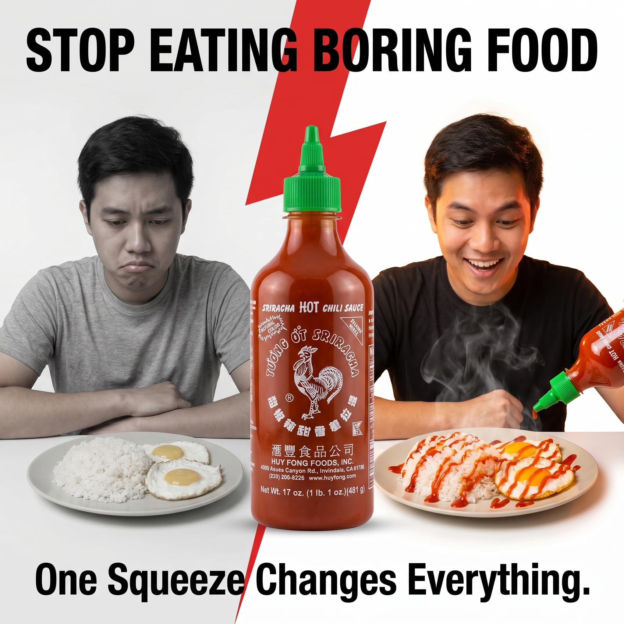 Huy Fong Sauce Chili Sriracha Hot 17 oz (Pack of 1) - Sriracha Hot Sauce - Chili Sauce with Squishy - 2 Total Items