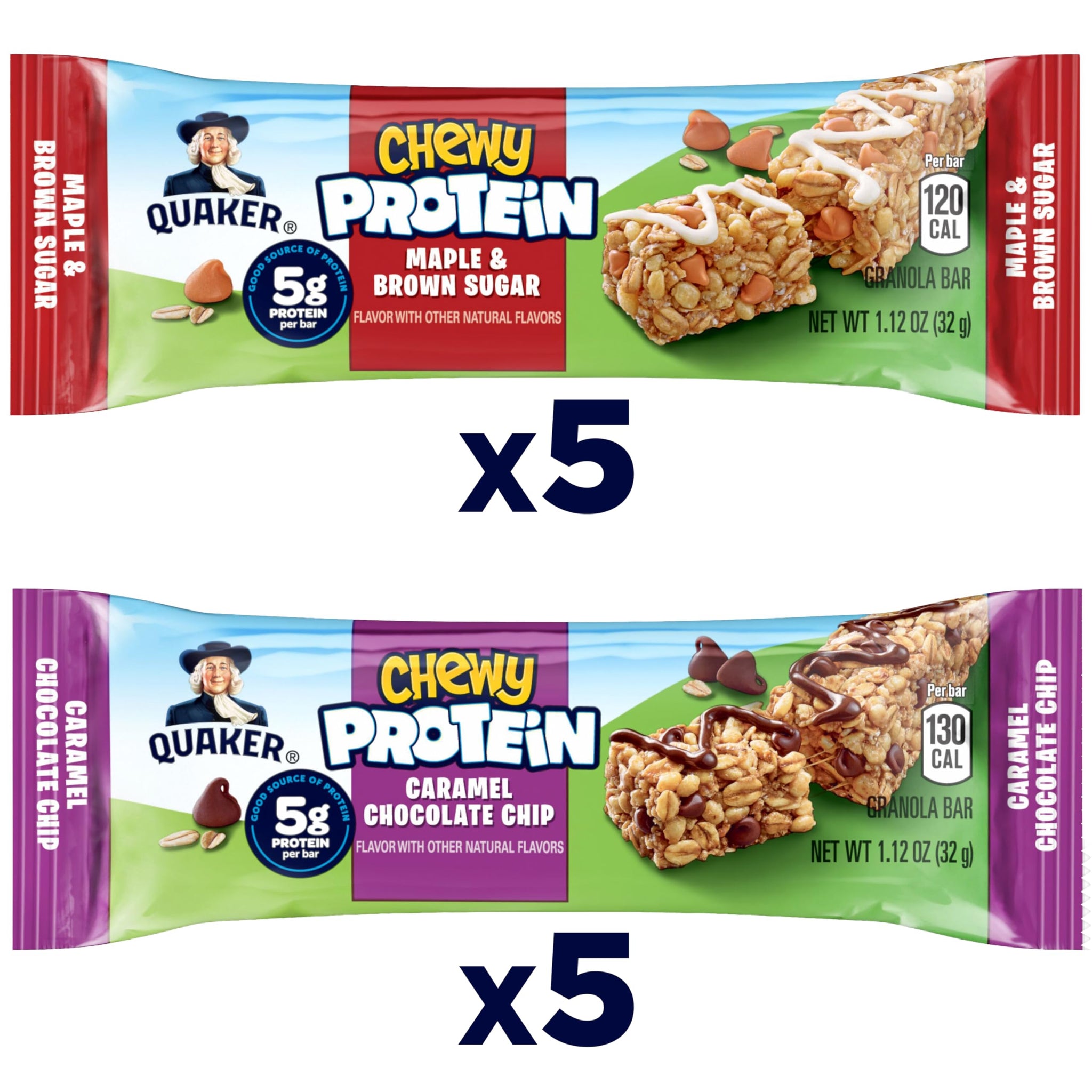Quaker Chewy Protein Granola Bars Variety Pack, 1.12 oz Bars, (10 Pack) 5g Protein, No Artificial Flavors or Preservatives, No Colors from Artificial