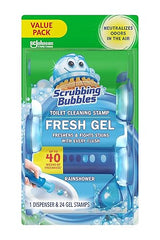 Scrubbing Bubbles Fresh Gel Toilet Bowl Cleaning Stamps, Helps Keep Toilet Clean and Helps Prevent Limescale & Rings, Rainshower Scent, 1 Dispenser